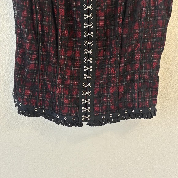 Tripp NYC Plaid Lace Corset Top Size 1X Punk Goth Emo Y2K Grommet - Picture 9 of 16